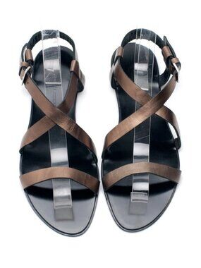 New HANDMADE Bronze Genuine Leather Flat Sandals Size 10 fit 9 NYC Designer